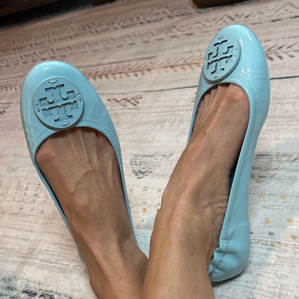 Tory Burch Tiffany Blue Logo Flats